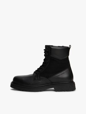 black leather lace-up cleat boots for men tommy jeans