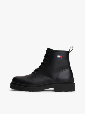 schwarz rutschhemmender lace-up lederstiefel für herren - tommy jeans