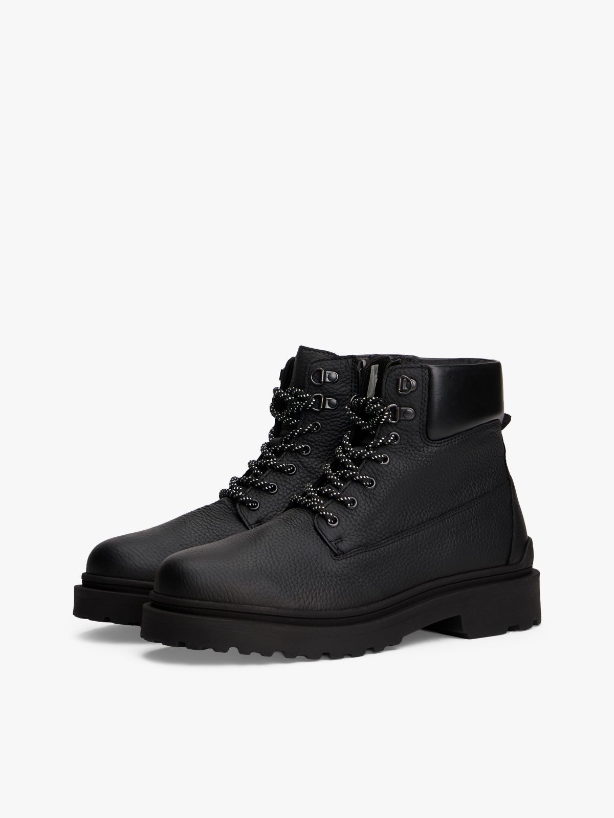 Cleat Leather Lace-Up Boots — Black