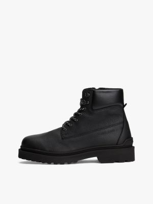 black cleat leather lace-up boots for men tommy jeans