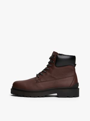 braun rutschhemmender schnürstiefel aus leder für herren - tommy jeans