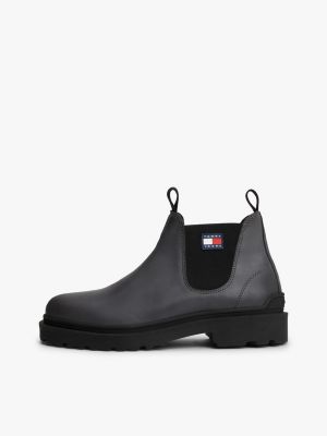 black leather cleat chelsea boots for men tommy jeans