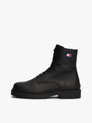 black pebble grain leather cleat lace-up boots for men tommy jeans