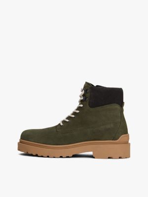 green suede cleat lace-up boots for men tommy jeans