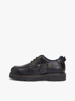 black archive leather cleat boat shoes for men tommy jeans