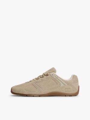 beige archive runner suede low profile trainers for men tommy jeans
