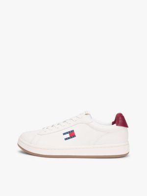 white archive court leather embossed trainers for men tommy jeans
