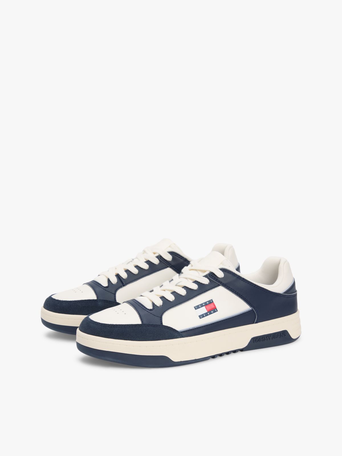 Leather Mixed Texture Cupsole Trainers — White
