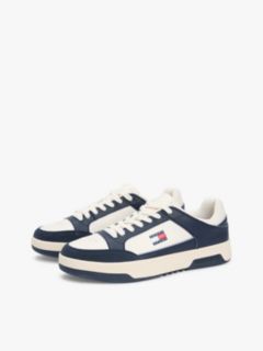 Leather Mixed Texture Cupsole Trainers — White 2