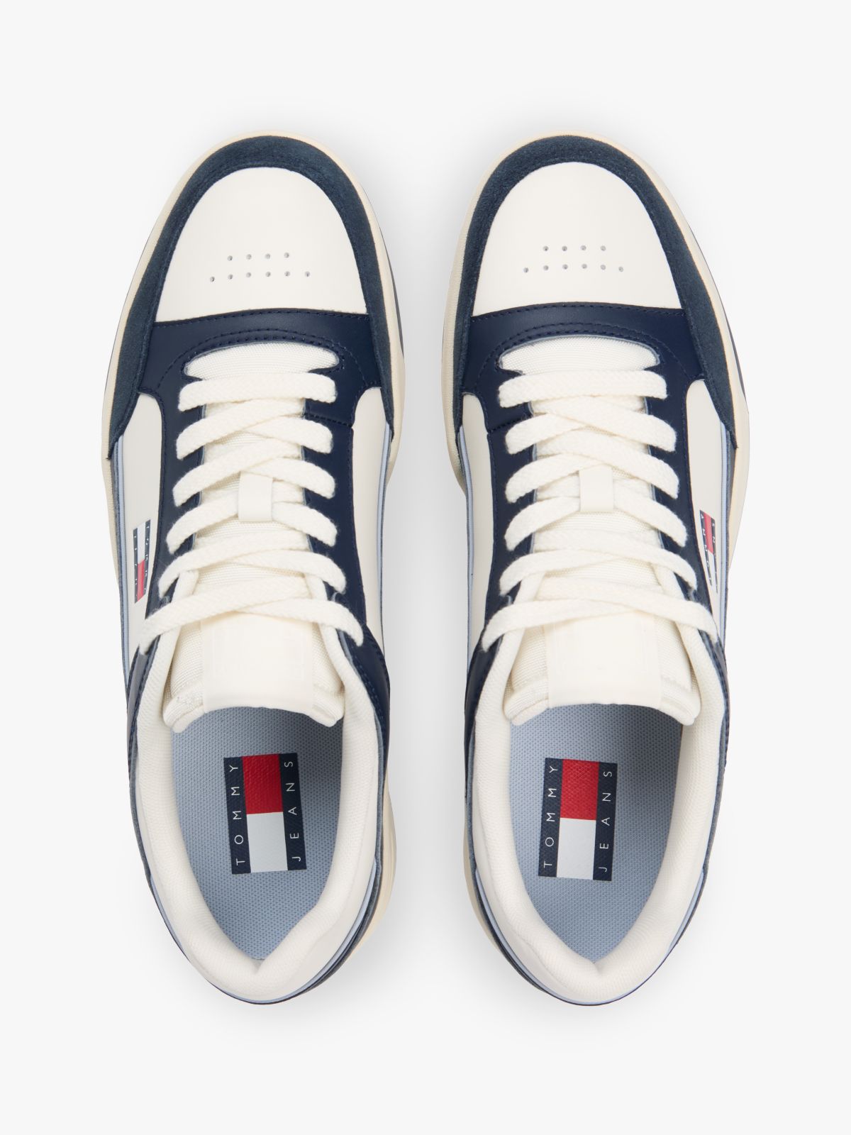 Leather Mixed Texture Cupsole Trainers — White