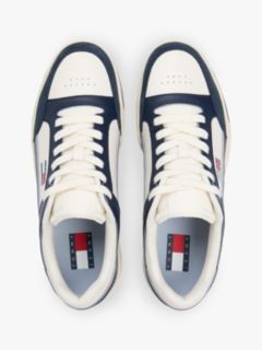 Leather Mixed Texture Cupsole Trainers — White 3