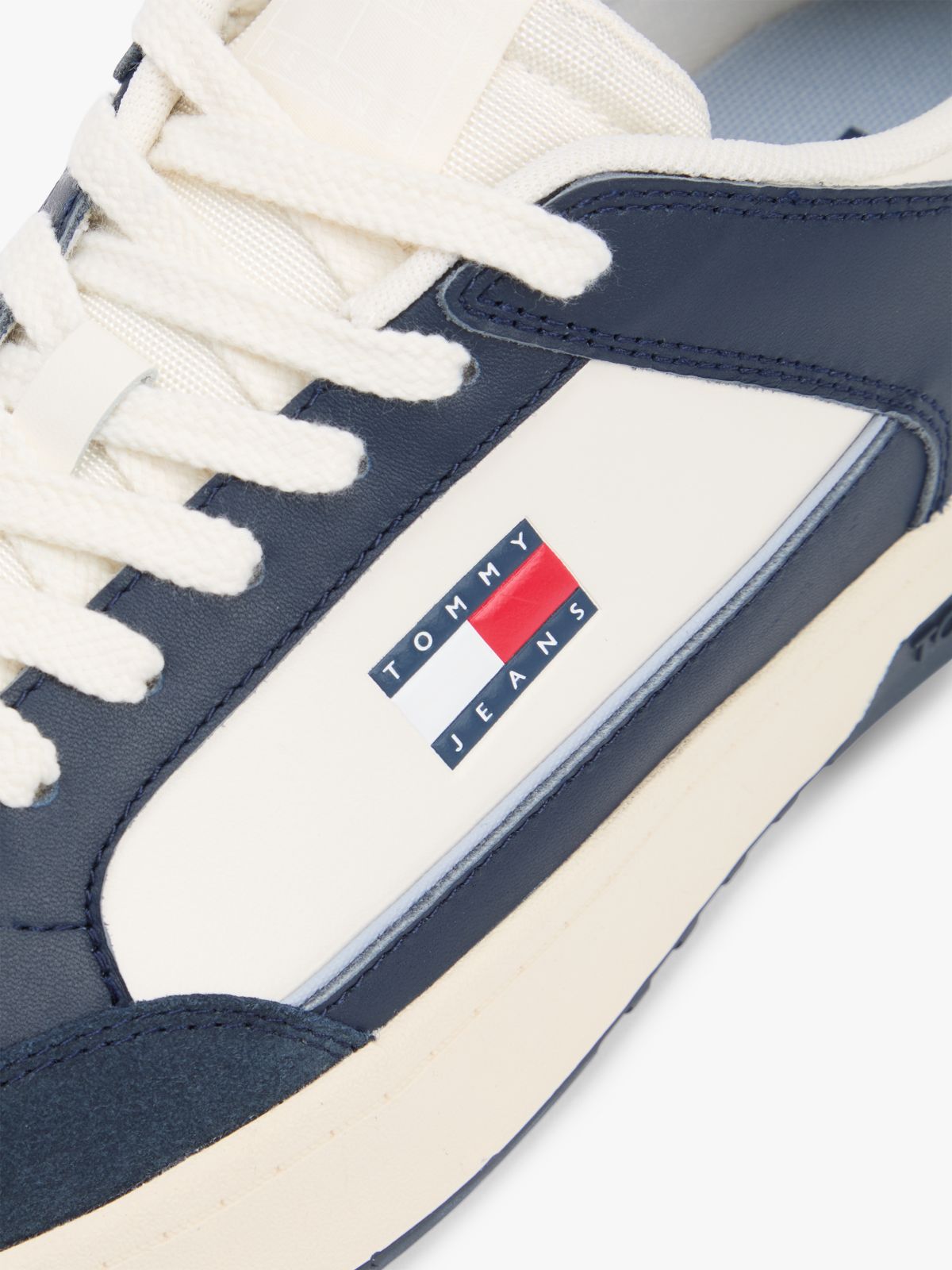 Leather Mixed Texture Cupsole Trainers — White
