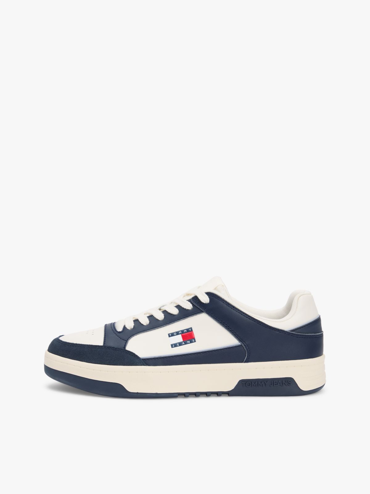 Leather Mixed Texture Cupsole Trainers — White