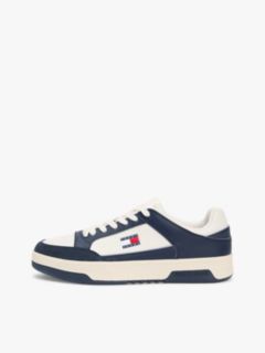 Leather Mixed Texture Cupsole Trainers — White 7