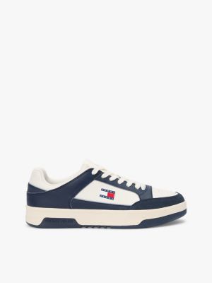 white leather mixed texture cupsole trainers for men tommy jeans