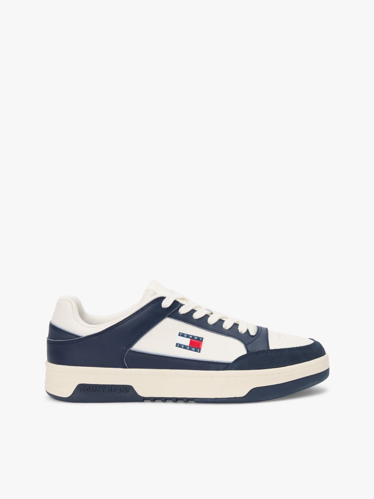 Leather Mixed Texture Cupsole Trainers — White