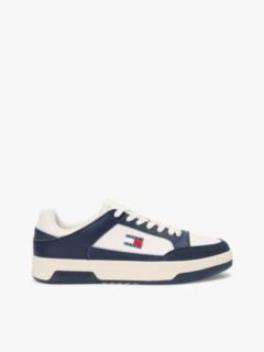 Leather Mixed Texture Cupsole Trainers — White 1