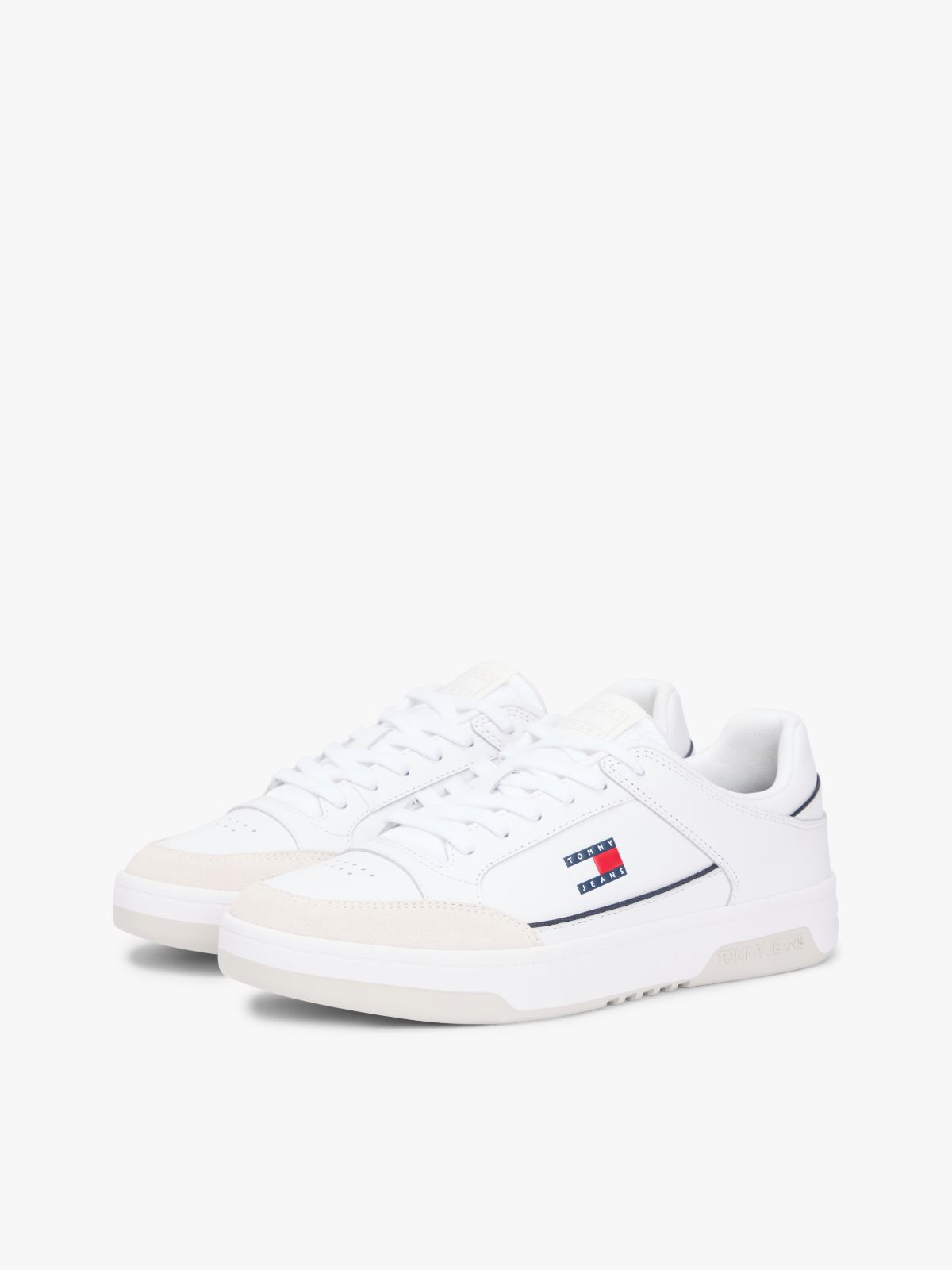 Leather Mixed Texture Cupsole Trainers — White