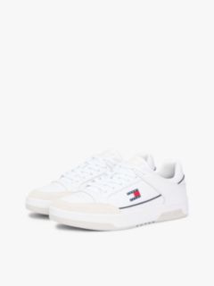 Leather Mixed Texture Cupsole Trainers — White 2