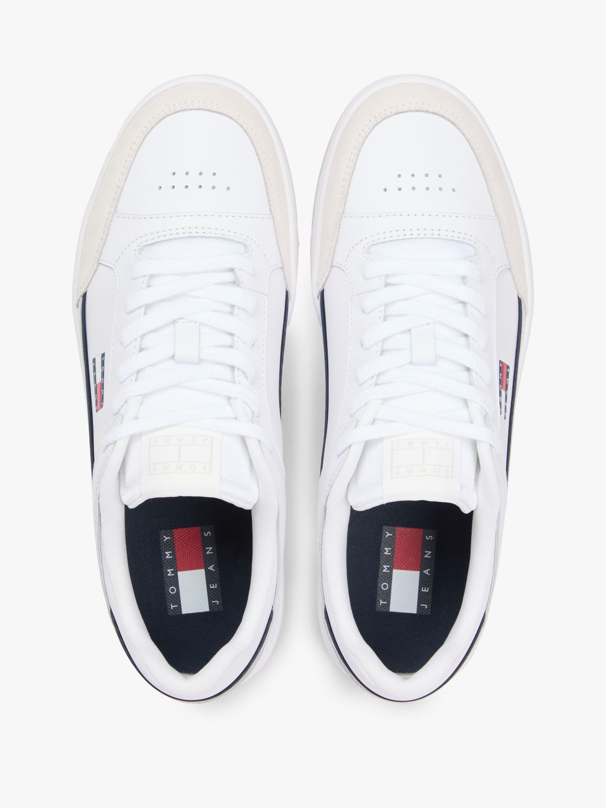 Leather Mixed Texture Cupsole Trainers — White