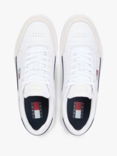 Leather Mixed Texture Cupsole Trainers — White 3