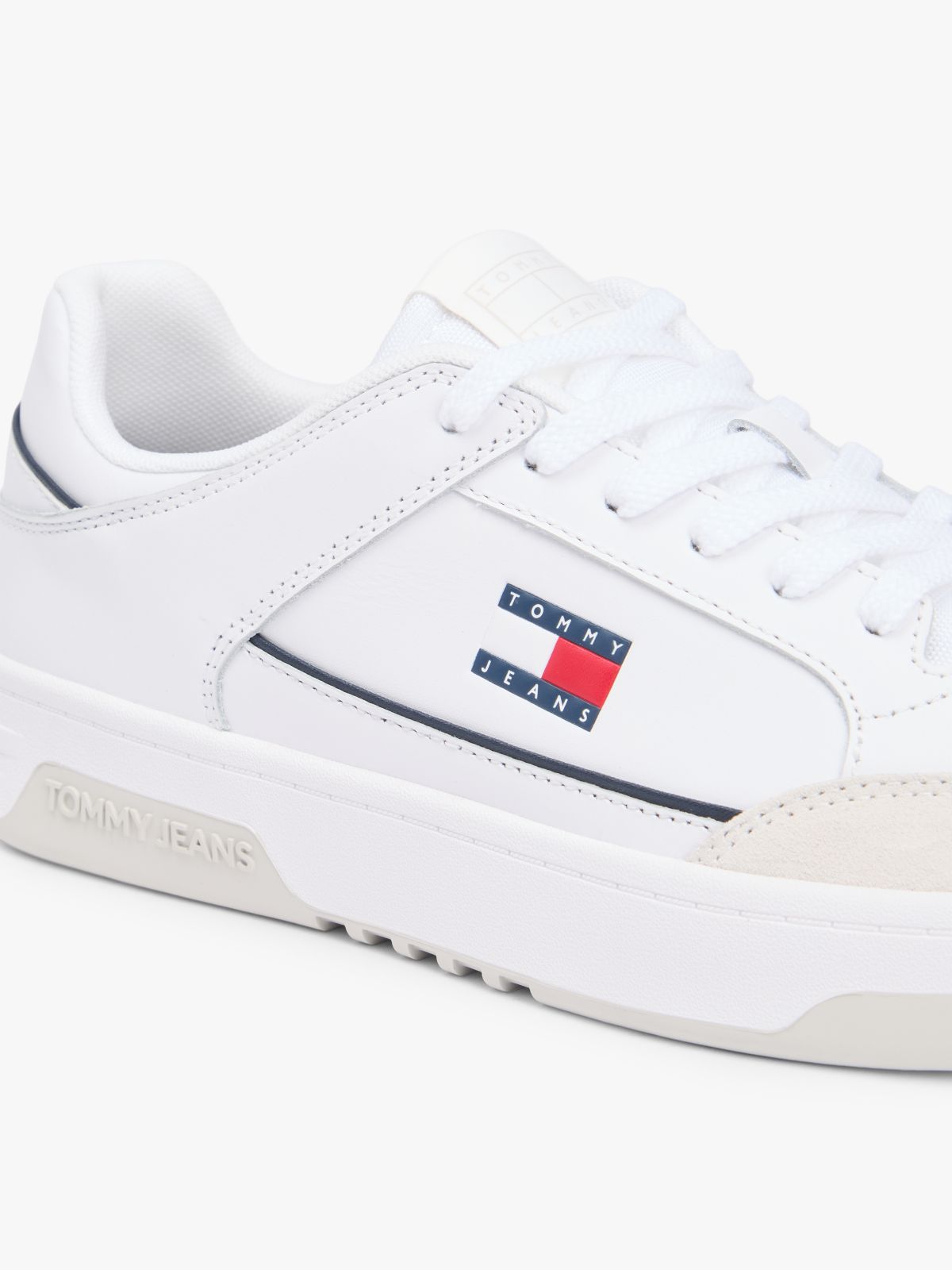 Leather Mixed Texture Cupsole Trainers — White