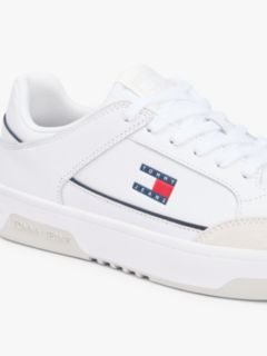 Leather Mixed Texture Cupsole Trainers — White 6