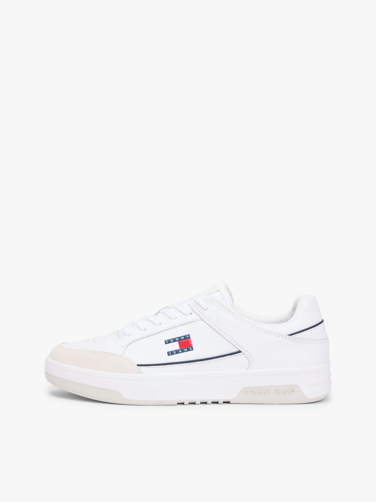 Leather Mixed Texture Cupsole Trainers — White