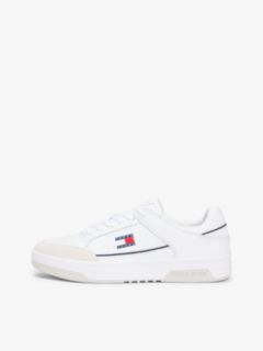 Leather Mixed Texture Cupsole Trainers — White 7