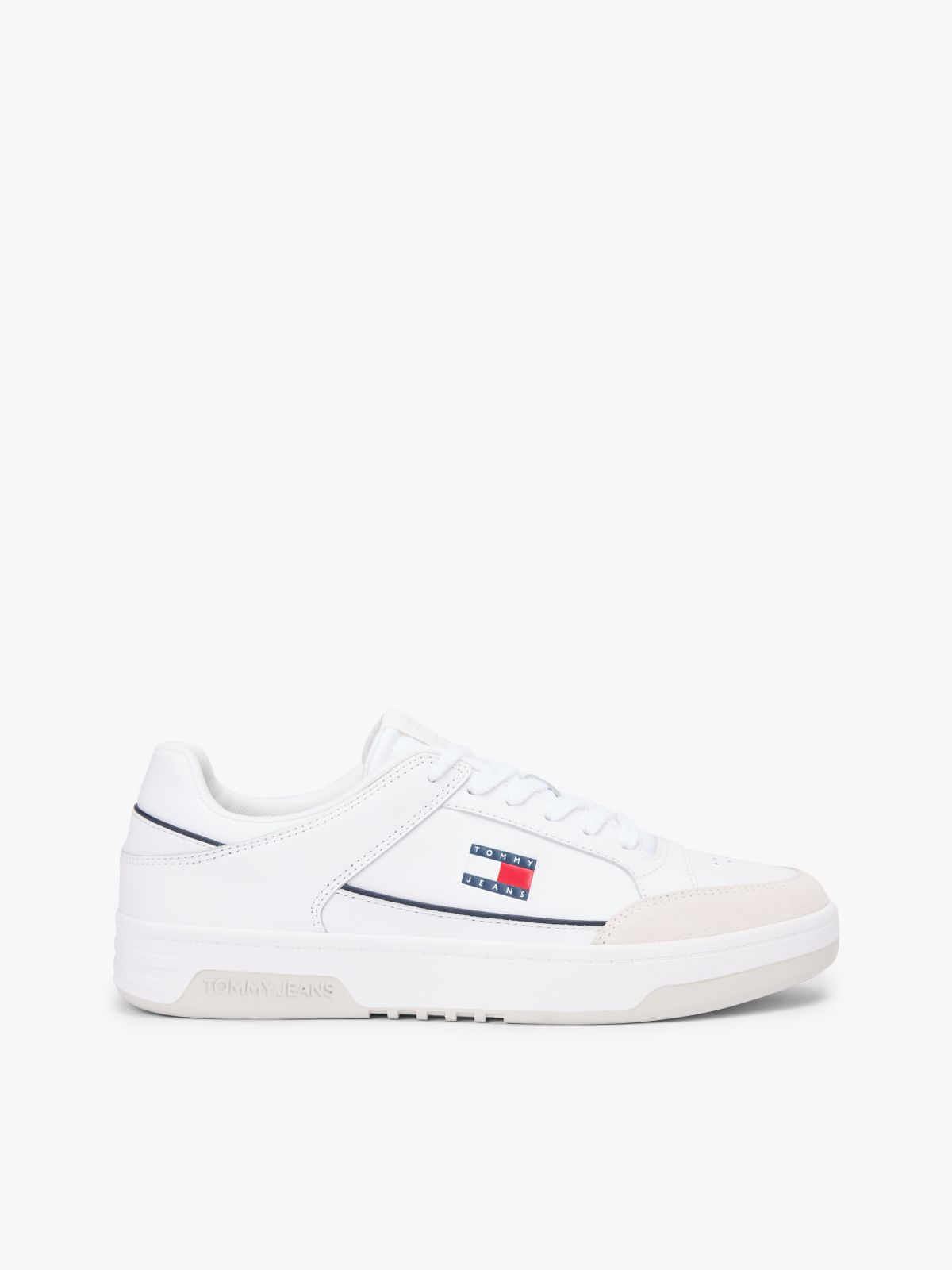 Leather Mixed Texture Cupsole Trainers — White