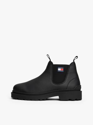 schwarz rutschhemmender chelsea-boot aus narbenleder für herren - tommy jeans