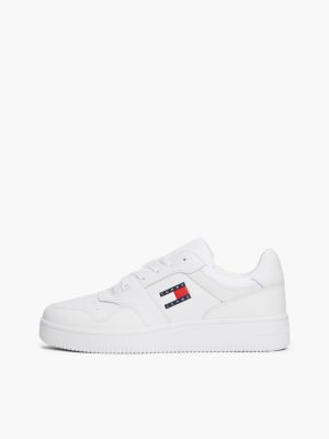 white retro logo basketball trainers with leather for men tommy jeans