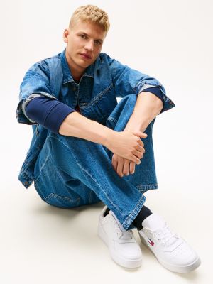 white retro logo basketball trainers with leather for men tommy jeans