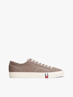 brown archive flag stripe canvas trainers for men tommy jeans