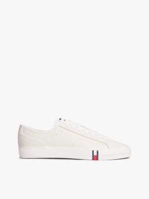 white archive flag stripe leather trainers for men tommy jeans