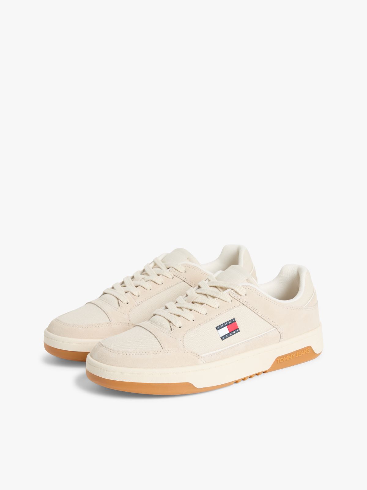 Canvas Leather Cupsole Trainers — Beige