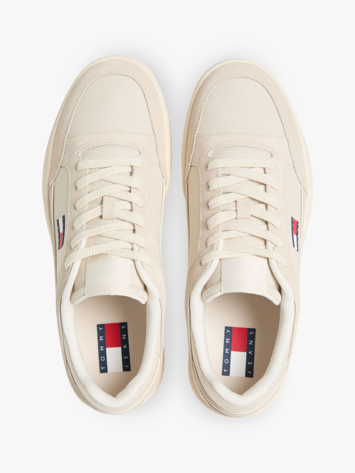 Canvas Leather Cupsole Trainers — Beige