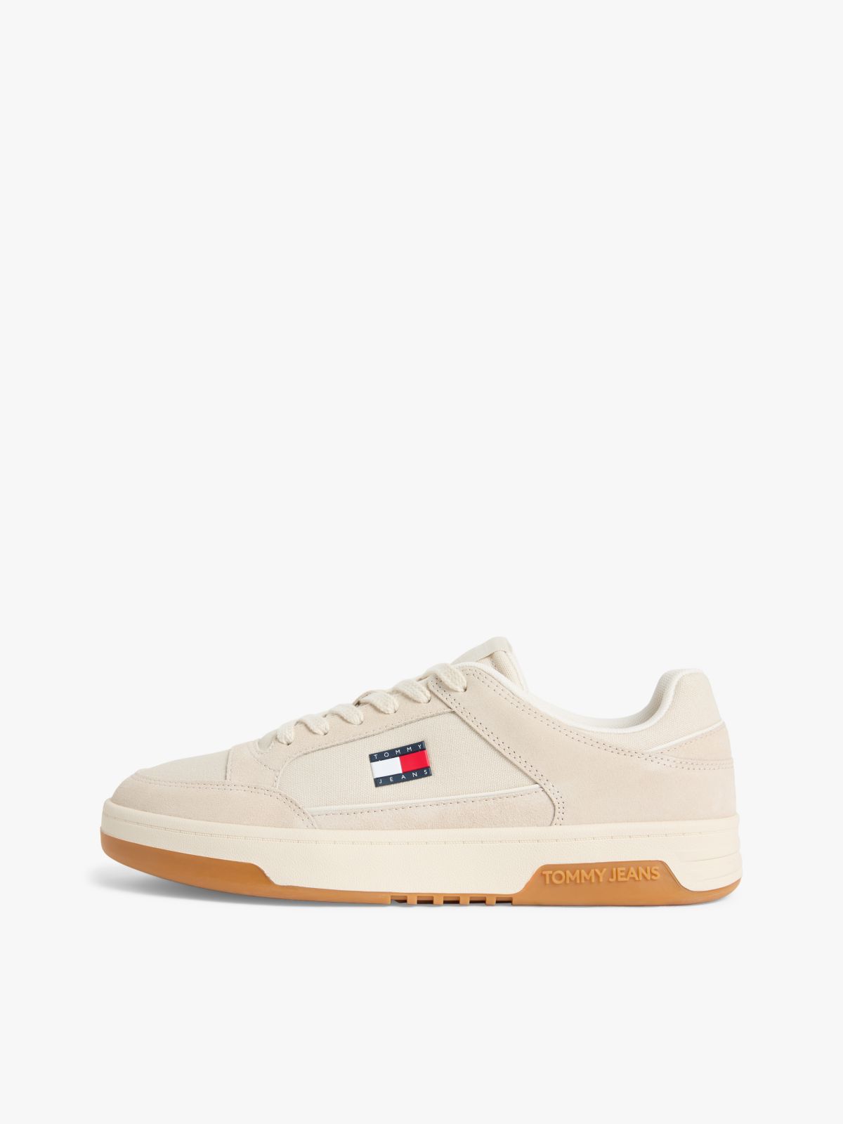 Canvas Leather Cupsole Trainers — Beige