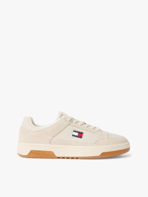 sneakers in tela e pelle con suola preformata beige da uomini tommy jeans