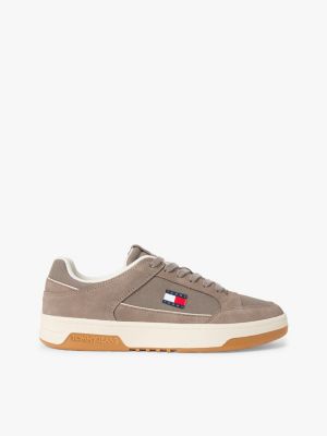 sneakers in tela e pelle con suola preformata brown da uomini tommy jeans