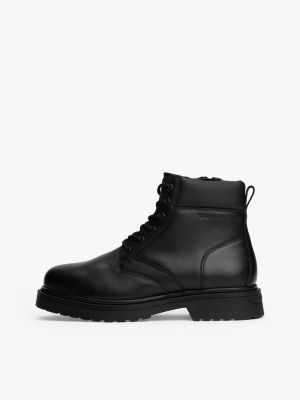 schwarz rutschhemmender lace-up ankle boot aus leder für herren - tommy jeans