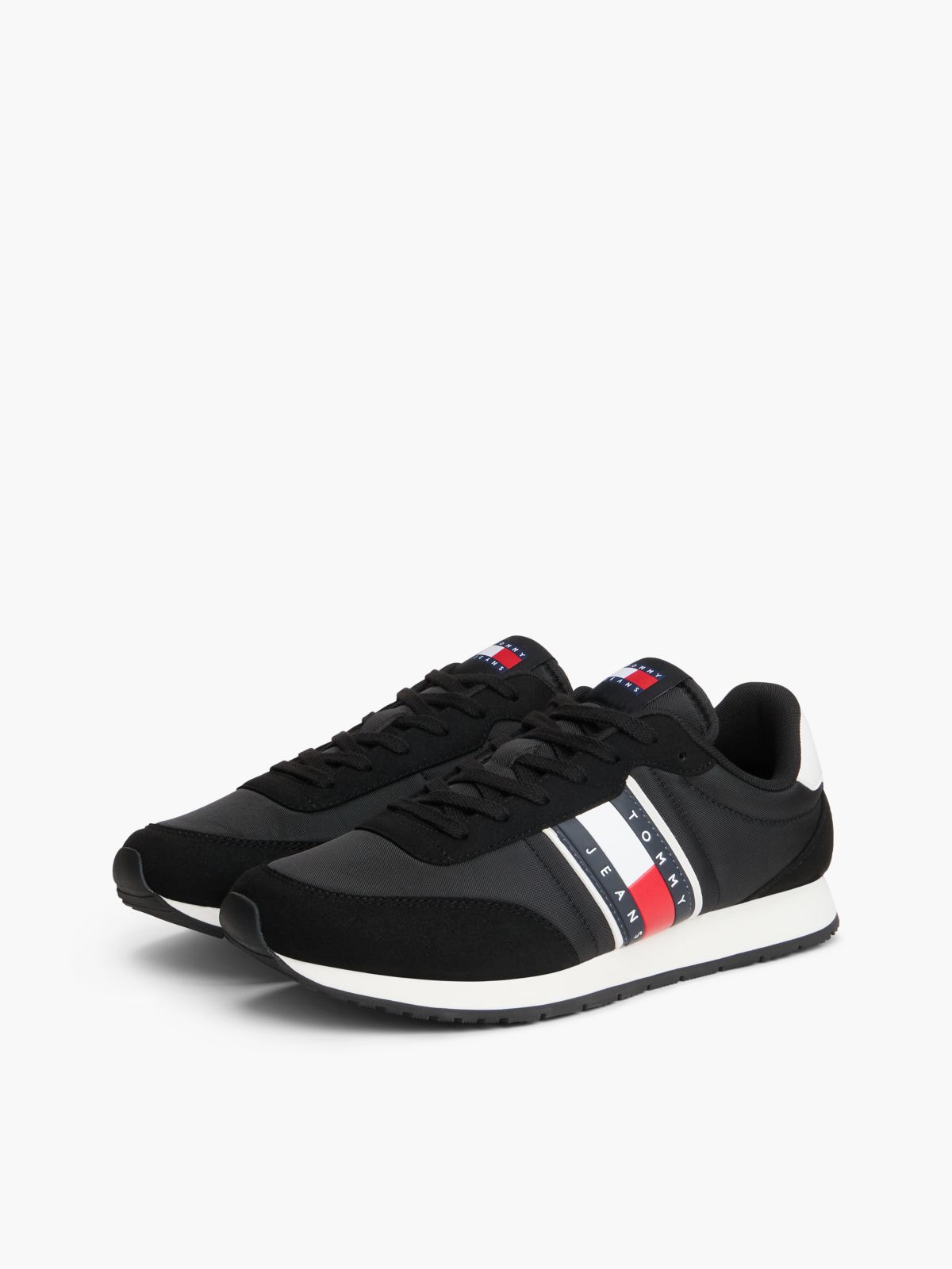 Logo Mixed Texture Trainers — Black