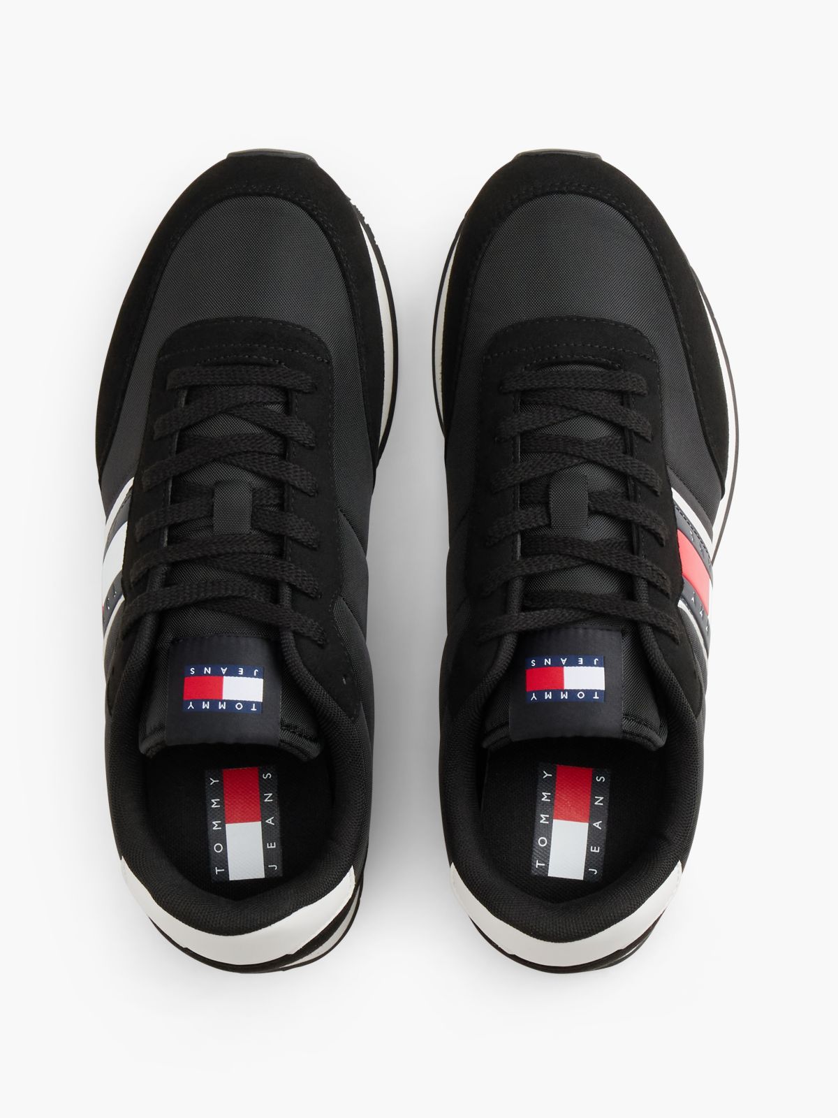 Logo Mixed Texture Trainers — Black