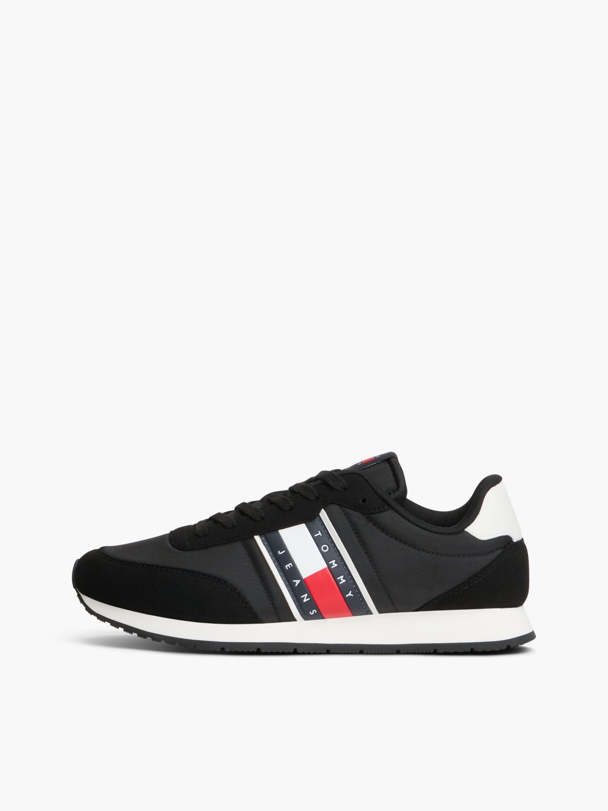 Logo Mixed Texture Trainers — Black