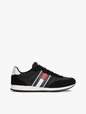 black logo-sneaker mit strukturmix für herren - tommy jeans