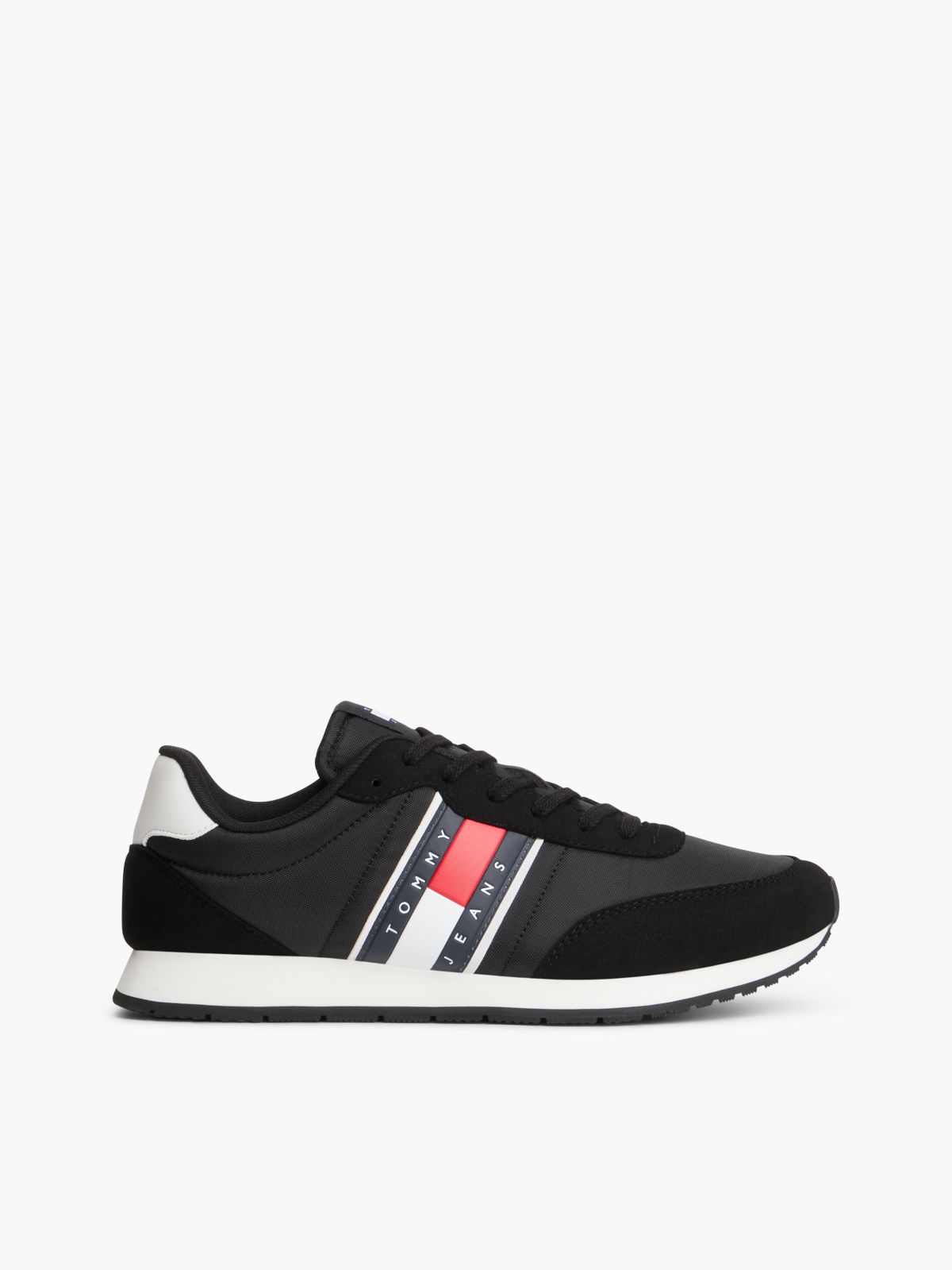 Logo Mixed Texture Trainers — Black