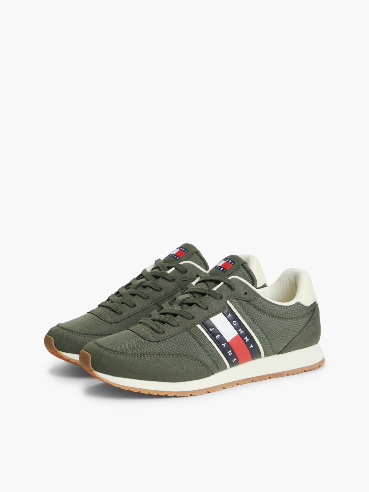 Logo Mixed Texture Trainers — Green