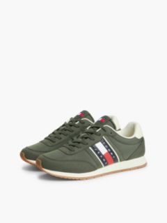 Logo Mixed Texture Trainers — Green 2