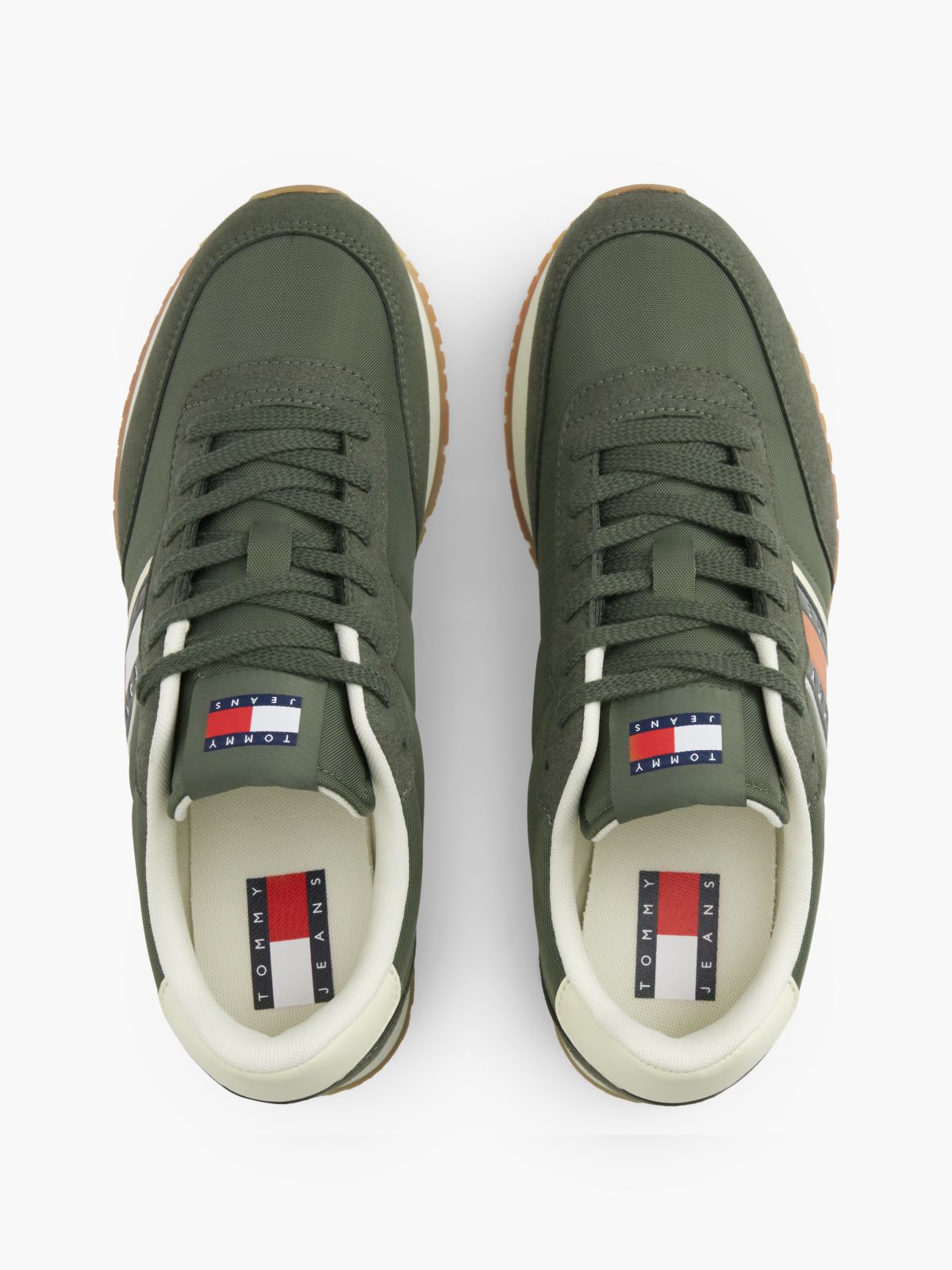 Logo Mixed Texture Trainers — Green