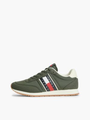 groen sneaker met logo en gemengde texturen voor heren - tommy jeans